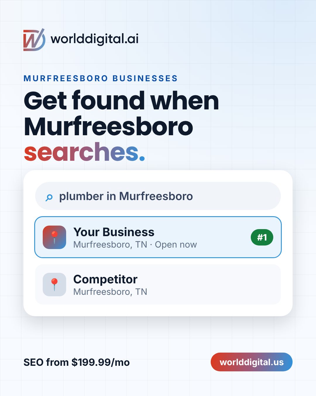 Google Business post: Murfreesboro is searching. Is your business showing up? We help local Murfreesbo