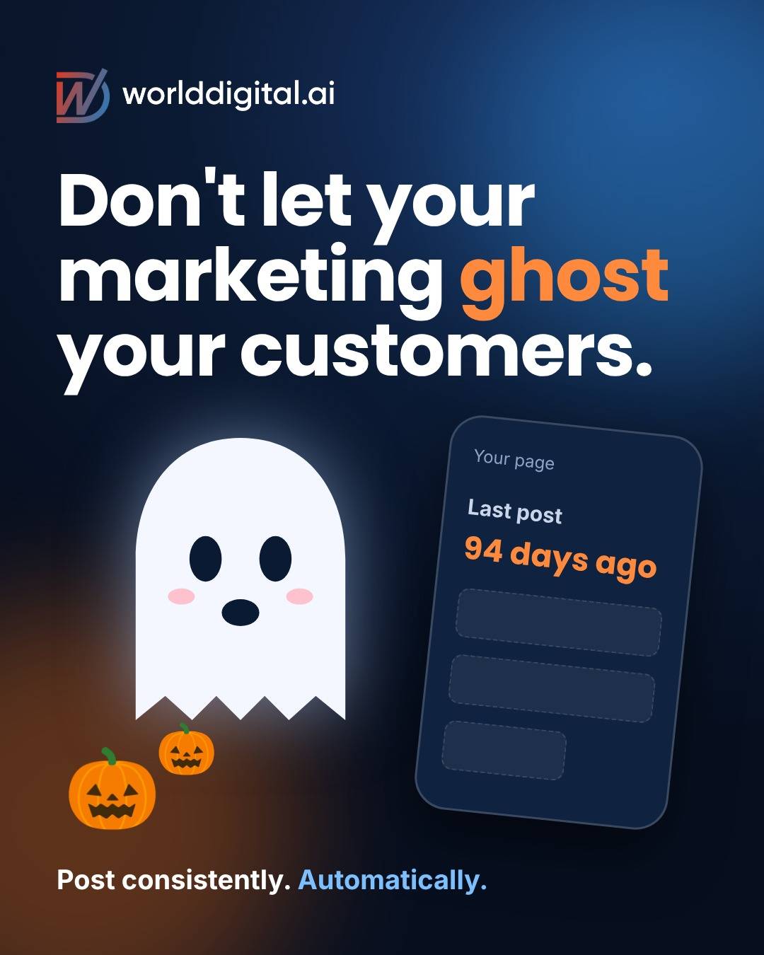 LinkedIn post: Last post: 94 days ago. 😱 Scarier than any Halloween movie. When a company page